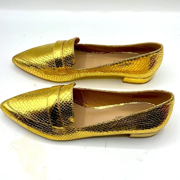 JUSTFAB   gold flat shoes size 10 in excellent condition. - Picture 2 of 9